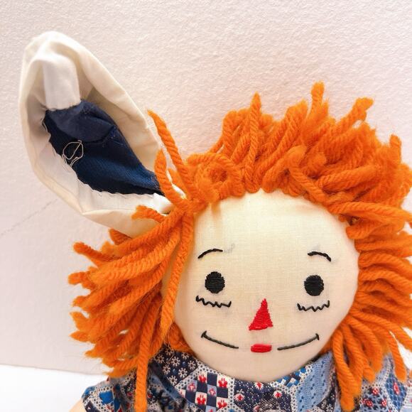 Vintage 1970’s Raggedy Ann & Andy Dolls Set Plush Red Collar Rare Original 15” - Picture 5 of 9